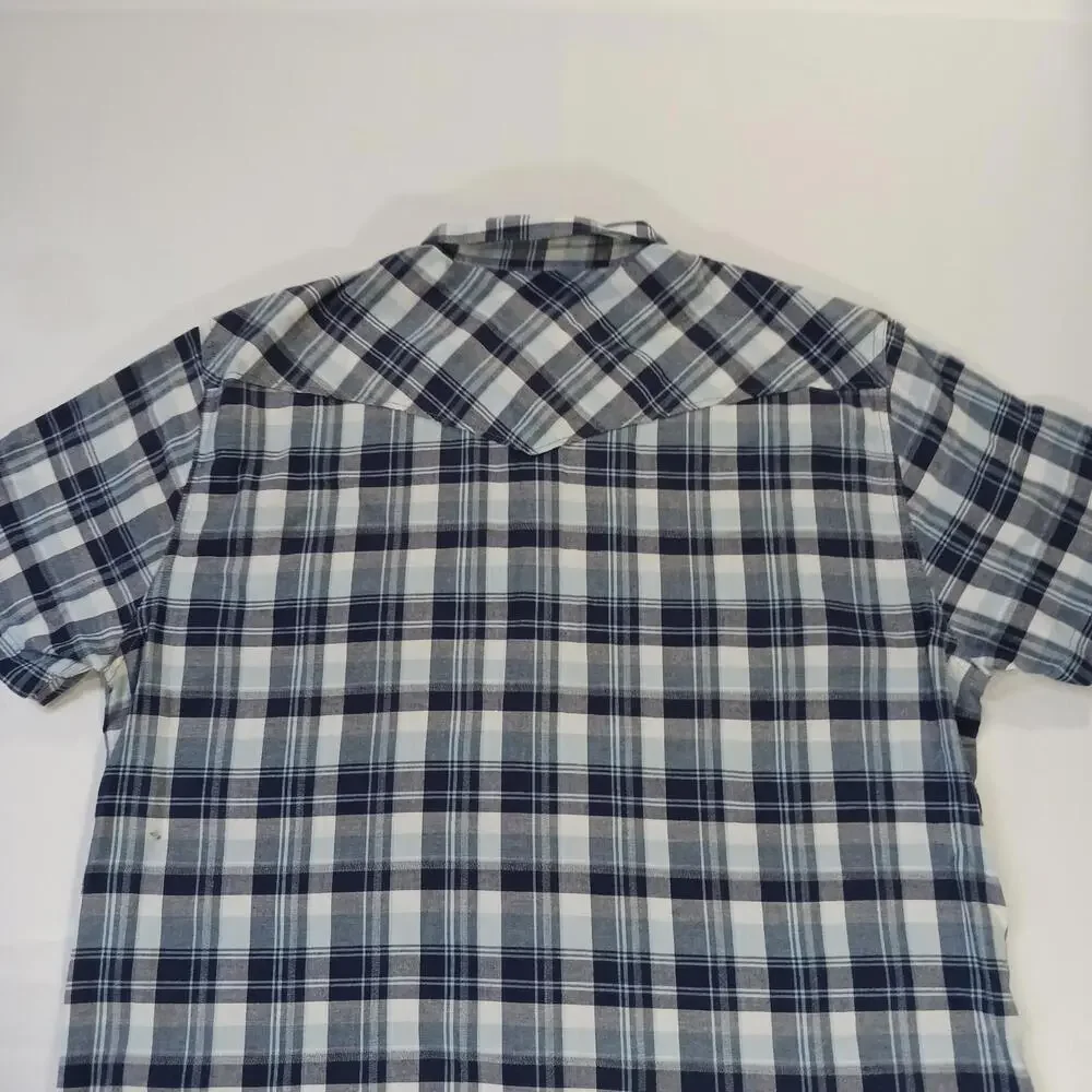 Lucky Brand Sportswear Men's Western Pearl Snap Button Up Blue Plaid Shirt Sz L - Picture 15 of 16